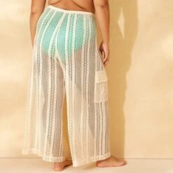Women's Crochet Mid-Rise Swim Cover Up Cargo Pants - Wild Fable⢠Beige