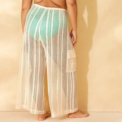 Women's Crochet Mid-Rise Swim Cover Up Cargo Pants - Wild Fable™ Beige 3 Women's Crochet Mid-Rise Swim Cover Up Cargo Pants - Wild Fable™ Beige