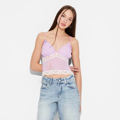 Women's Lace Trim Tank Top - Wild Fable™ Pink Floral 3 Women's Lace Trim Tank Top - Wild Fable™ Pink Floral