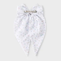Fabric Bow Hair Barrette - Wild Fable™ White/Floral: Polyester Clip For All Hair Types, Solid Pattern, 18+ Age