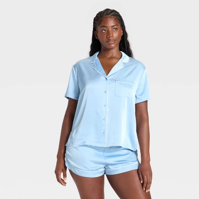 Women's Satin Short Sleeve Notch Collar Shirt And Shorts Pajama Set - Wild Fable™ 5 Women's Satin Short Sleeve Notch Collar Shirt And Shorts Pajama Set - Wild Fable™ - Image 3