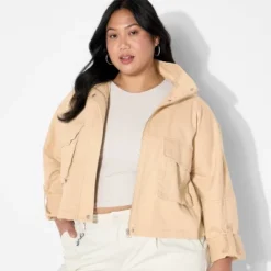 Women's Hooded Cropped Chore Fashion Jacket - Wild Fable™ Beige -Wild Fable Shop GUEST 1e2c65f3 ca7f 4561 9024 528ffdf2dc45