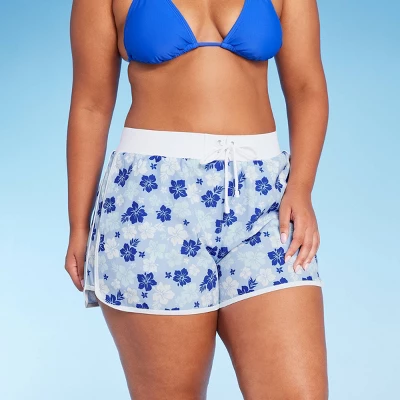 Women's 4" Inseam High Waist Lace-Up Board Shorts - Wild Fable™ Blue Floral Print 5 Women's 4" Inseam High Waist Lace-Up Board Shorts - Wild Fable™ Blue Floral Print - Image 3