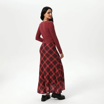 Women's Slight Fishtail Mesh Skirt - Wild Fable™ Red Plaid 5 Women's Slight Fishtail Mesh Skirt - Wild Fable™ Red Plaid - Image 3