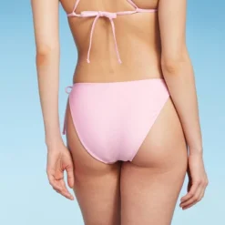 Women's Side-Tie Scoop Front High Leg Cheeky Bikini Bottom - Wild Fable⢠Light Pink Lurex