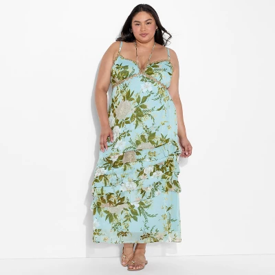 Women's Tie Front Ruffle Midi A-Line Dress - Wild Fable™ Blue 6 Women's Tie Front Ruffle Midi A-Line Dress - Wild Fable™ Blue - Image 4