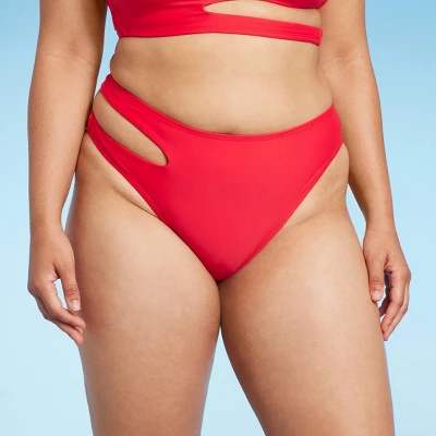 Women's Side Cut Out Mid-Rise High Leg Cheeky Bikini Bottom - Wild Fable™ Red 5 Women's Side Cut Out Mid-Rise High Leg Cheeky Bikini Bottom - Wild Fable™ Red - Image 3
