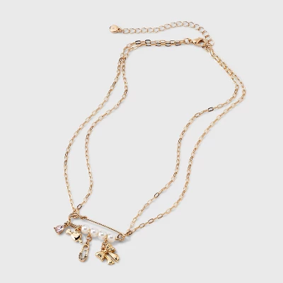 Pearl Pin With Heart And Bow Charm Necklace - Wild Fable™ Gold 4 Pearl Pin With Heart And Bow Charm Necklace - Wild Fable™ Gold - Image 2