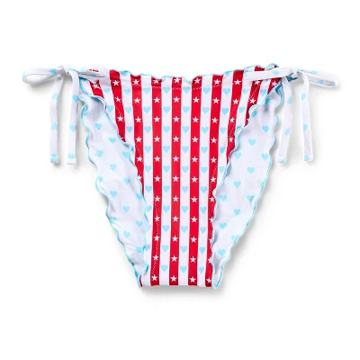 Women's Heart Print Reversible Ruffle Edge Low Rise High-Leg Cheeky Side-Tie Bikini Bottom - Wild Fable™ Red/White/Blue 8 Women's Heart Print Reversible Ruffle Edge Low Rise High-Leg Cheeky Side-Tie Bikini Bottom - Wild Fable™ Red/White/Blue - Image 6