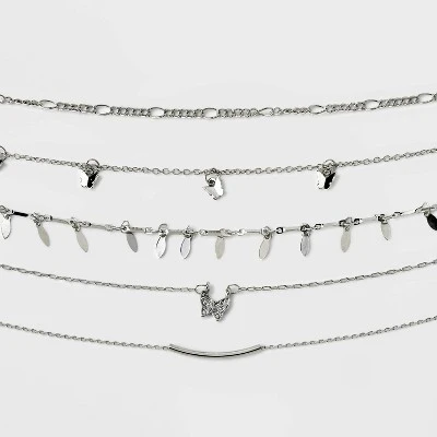 Butterfly Choker Necklace Set 5pc - Wild Fable™ Silver: Brass Lobster Claw Clasp, 12" Length 5 Butterfly Choker Necklace Set 5pc - Wild Fable™ Silver: Brass Lobster Claw Clasp, 12" Length - Image 3