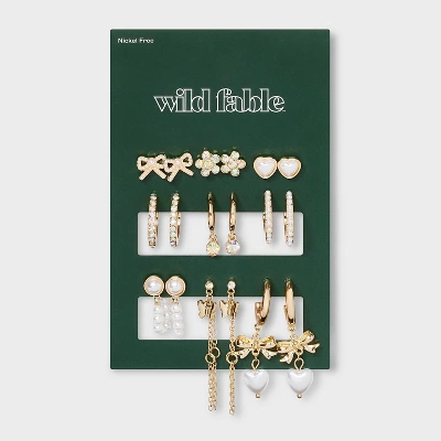 Bow Butterfly And Faux Pearl Earring Set 9pc - Wild Fable™ Gold 3 Bow Butterfly And Faux Pearl Earring Set 9pc - Wild Fable™ Gold