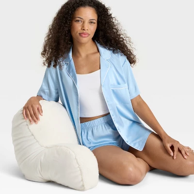 Women's Satin Short Sleeve Notch Collar Shirt And Shorts Pajama Set - Wild Fable™ 4 Women's Satin Short Sleeve Notch Collar Shirt And Shorts Pajama Set - Wild Fable™ - Image 2