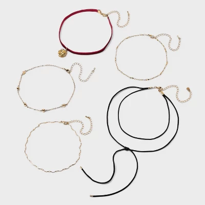 Hearts Rose And Velvet Choker Necklace Set 5pc - Wild Fable™ Gold 3 Hearts Rose And Velvet Choker Necklace Set 5pc - Wild Fable™ Gold