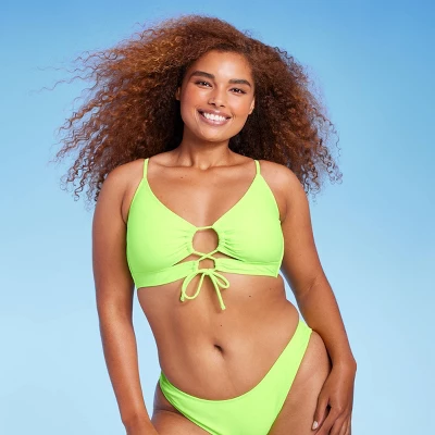 Women's Lace-Up Longline Bikini Top - Wild Fable™ Neon Green 9 Women's Lace-Up Longline Bikini Top - Wild Fable™ Neon Green - Image 7
