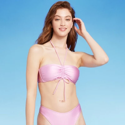 Women's Cinch-Front Halter Bandeau Bikini Top - Wild Fable™ Shiny Pink 4 Women's Cinch-Front Halter Bandeau Bikini Top - Wild Fable™ Shiny Pink - Image 2