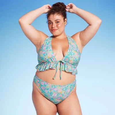 Women's Mid-Rise Cheeky High Leg Bikini Bottom - Wild Fable™ Green Floral Print 4 Women's Mid-Rise Cheeky High Leg Bikini Bottom - Wild Fable™ Green Floral Print - Image 2