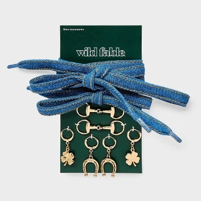 Denim Shoelace And Shoe Charm Set - Wild Fable™ Gold 4 Denim Shoelace And Shoe Charm Set - Wild Fable™ Gold - Image 2