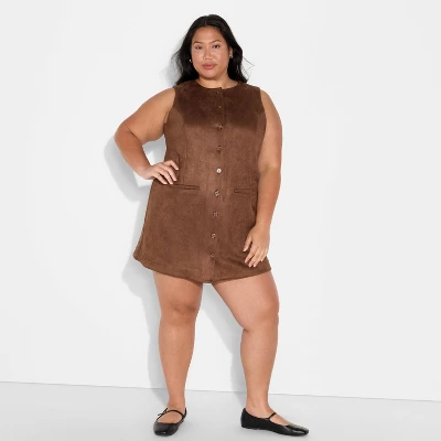 Women's Faux Suede Button-Front Mini A-Line Dress - Wild Fable™ Brown 6 Women's Faux Suede Button-Front Mini A-Line Dress - Wild Fable™ Brown - Image 4