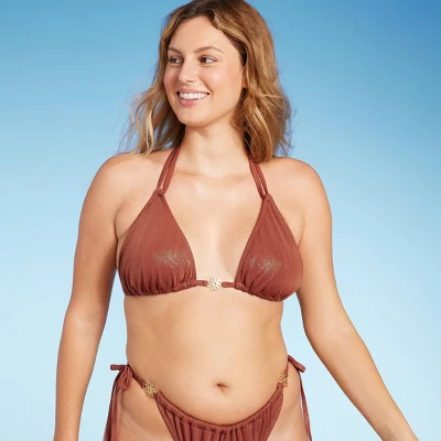 Women's Flower Charm Lurex Plisse Textured Triangle Bikini Top - Wild Fable™ 5 Women's Flower Charm Lurex Plisse Textured Triangle Bikini Top - Wild Fable™ - Image 3