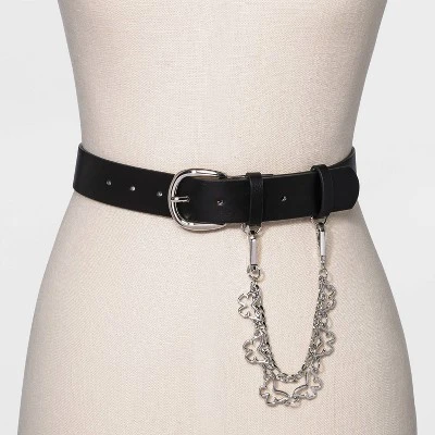 Women's New Polyurethane With Swag Chain Belt - Wild Fable™ Black 3 Women's New Polyurethane With Swag Chain Belt - Wild Fable™ Black