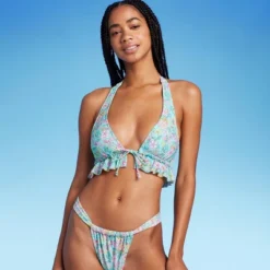 Women's Ruffle Tie-Front Halter Bikini Top - Wild Fable™ Green Floral Print 12 Women's Ruffle Tie-Front Halter Bikini Top - Wild Fable™ Green Floral Print -Wild Fable Shop GUEST 4c8a8683 8b3d 45c6 8c02 0c14ce489778