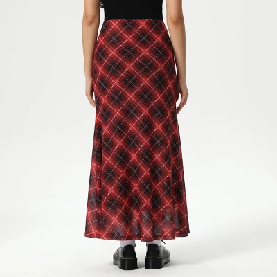 Women's Slight Fishtail Mesh Skirt - Wild Fable™ Red Plaid 6 Women's Slight Fishtail Mesh Skirt - Wild Fable™ Red Plaid - Image 4
