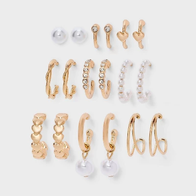 Heart And Pearl Earring Set 9pc - Wild Fable™ Gold 5 Heart And Pearl Earring Set 9pc - Wild Fable™ Gold - Image 3