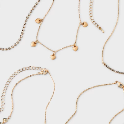 Bling Heart Choker Necklace Set 5pc - Wild Fable™ Gold 4 Bling Heart Choker Necklace Set 5pc - Wild Fable™ Gold - Image 2