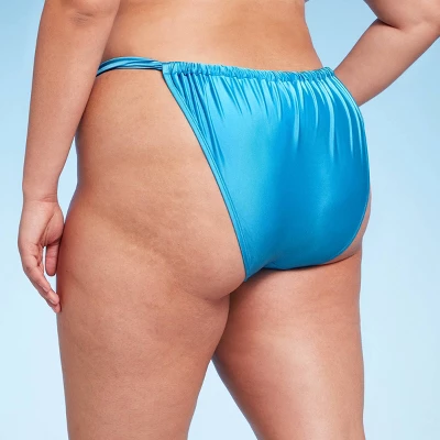 Women's Wide Strap Extra Cheeky High Leg Bikini Bottom - Wild Fable™ Shiny Blue 3 Women's Wide Strap Extra Cheeky High Leg Bikini Bottom - Wild Fable™ Shiny Blue