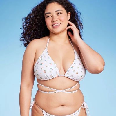 Women's Floral Print Strappy Triangle Bikini Top - Wild Fable™ White 5 Women's Floral Print Strappy Triangle Bikini Top - Wild Fable™ White - Image 3