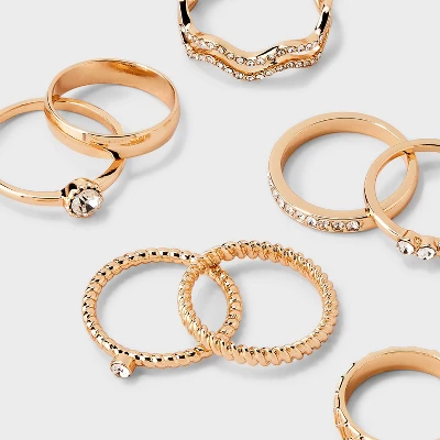 Rhinestone Band Ring Set 8pc - Wild Fable™ Gold: Stacking, Statement Jewelry, Medium/Large, Zinc Material 3 Rhinestone Band Ring Set 8pc - Wild Fable™ Gold: Stacking, Statement Jewelry, Medium/Large, Zinc Material