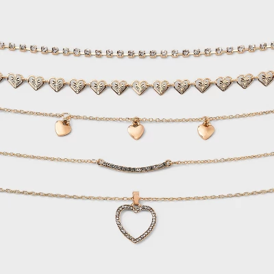 Bling Heart Choker Necklace Set 5pc - Wild Fable™ Gold 5 Bling Heart Choker Necklace Set 5pc - Wild Fable™ Gold - Image 3