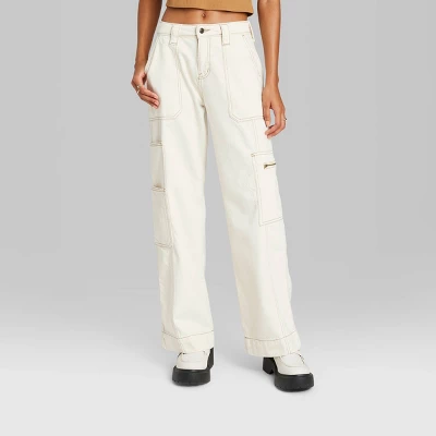 Women's High-Rise Cargo Baggy Jeans - Wild Fable™ Off-White 3 Women's High-Rise Cargo Baggy Jeans - Wild Fable™ Off-White