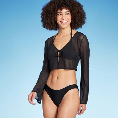 Women's Tie-Front Cropped Mesh Cover Up Cardigan - Wild Fable™ 5 Women's Tie-Front Cropped Mesh Cover Up Cardigan - Wild Fable™ - Image 3