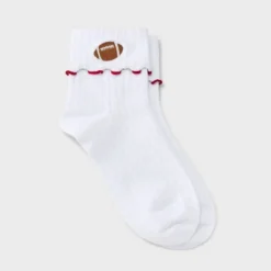 Women's Game Day Embroidered Football Pointelle Bobby Socks With Lettuce Edge Cuff - Wild Fable™ -Wild Fable Shop GUEST 7154ecbf 4962 42d1 91e7 8f565a8b2132