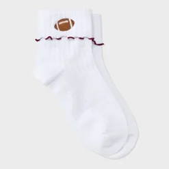 Women's Game Day Embroidered Football Pointelle Bobby Socks With Lettuce Edge Cuff - Wild Fable™ -Wild Fable Shop GUEST 7378d7cc 1140 45a0 8c5f ce8f6d28f9af