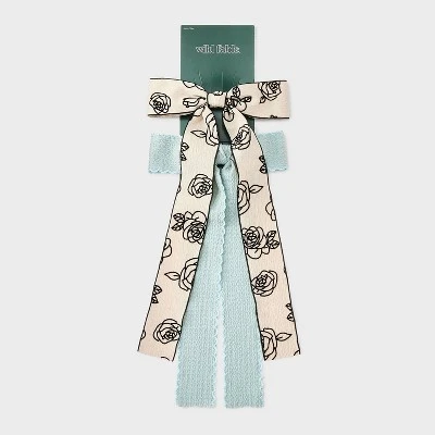 Floral Print And Solid Bow Hair Clip Set 2pc - Wild Fable™ Beige/Teal Green 3 Floral Print And Solid Bow Hair Clip Set 2pc - Wild Fable™ Beige/Teal Green