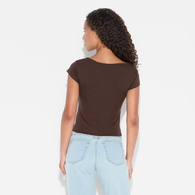 Women's Slim Fit Short Sleeve Square Neck T-Shirt - Wild Fable™ 4 Women's Slim Fit Short Sleeve Square Neck T-Shirt - Wild Fable™ - Image 2