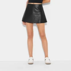 Women's High-Rise Faux Leather A-Line Skort - Wild Fableā¢