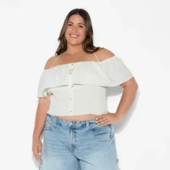 Women's Smocked Ruffle Sleeve Open-Neck Halter Top - Wild Fable⢠Off-White