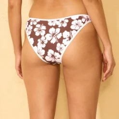 Women's Contrast Binding Low-Rise High Leg Cheeky Bikini Bottom - Wild Fable⢠Brown/White Floral Print