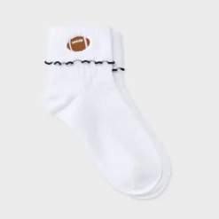 Women's Game Day Embroidered Football Pointelle Bobby Socks With Lettuce Edge Cuff - Wild Fable™ -Wild Fable Shop GUEST 835d8469 27e4 457e 9684 23b5983721ad