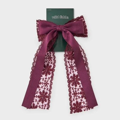 Satin Ribbon/Floral Lace Bow Hair Barrette - Wild Fable™ Burgundy 3 Satin Ribbon/Floral Lace Bow Hair Barrette - Wild Fable™ Burgundy