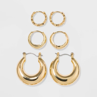 Trio Hoop Earring Set 3pc - Wild Fable™ Gold: Brass Nickel-Free Metal, Clip-In Clasp 4 Trio Hoop Earring Set 3pc - Wild Fable™ Gold: Brass Nickel-Free Metal, Clip-In Clasp - Image 2