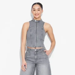 Women's Zip-Up Denim Moto Vest - Wild Fableā¢