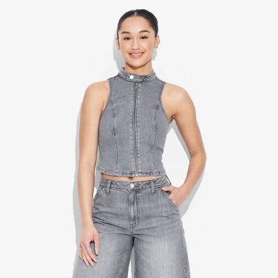 Women's Zip-Up Denim Moto Vest - Wild Fable™ 3 Women's Zip-Up Denim Moto Vest - Wild Fable™