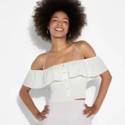 Women's Smocked Ruffle Sleeve Open-Neck Halter Top - Wild Fable™ Off-White 9 Women's Smocked Ruffle Sleeve Open-Neck Halter Top - Wild Fable™ Off-White -Wild Fable Shop GUEST 9361de12 2425 4fa5 823a 422ace2e9f6d