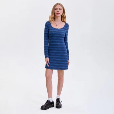 Women's Long Sleeve Mini Dress - Wild Fable™ Royal Blue Striped 4 Women's Long Sleeve Mini Dress - Wild Fable™ Royal Blue Striped - Image 2