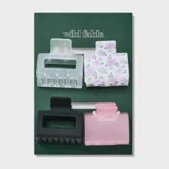 Rose Print Claw Hair Clip Set 4pc - Wild Fable™ White/Black/Pink