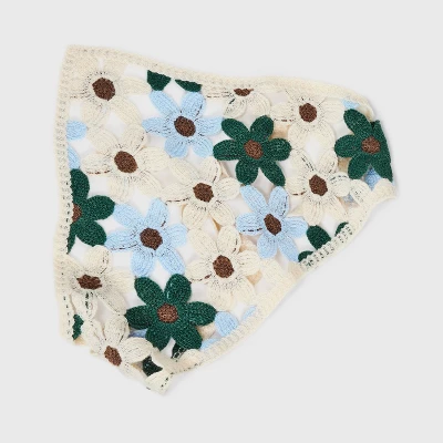Knitted Flowers Headscarf - Wild Fable™ Ivory/Blue/Brown/Green: Floral Polyester Scarf For Fashion 3 Knitted Flowers Headscarf - Wild Fable™ Ivory/Blue/Brown/Green: Floral Polyester Scarf For Fashion - Image 2